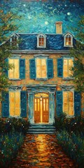 Stunning French Countryside Villa Oil Painting Generative AI - obrazy, fototapety, plakaty