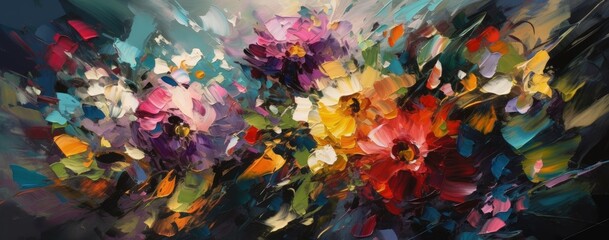 Fototapeta na wymiar Vibrant Floral Abstract Painting Generative AI