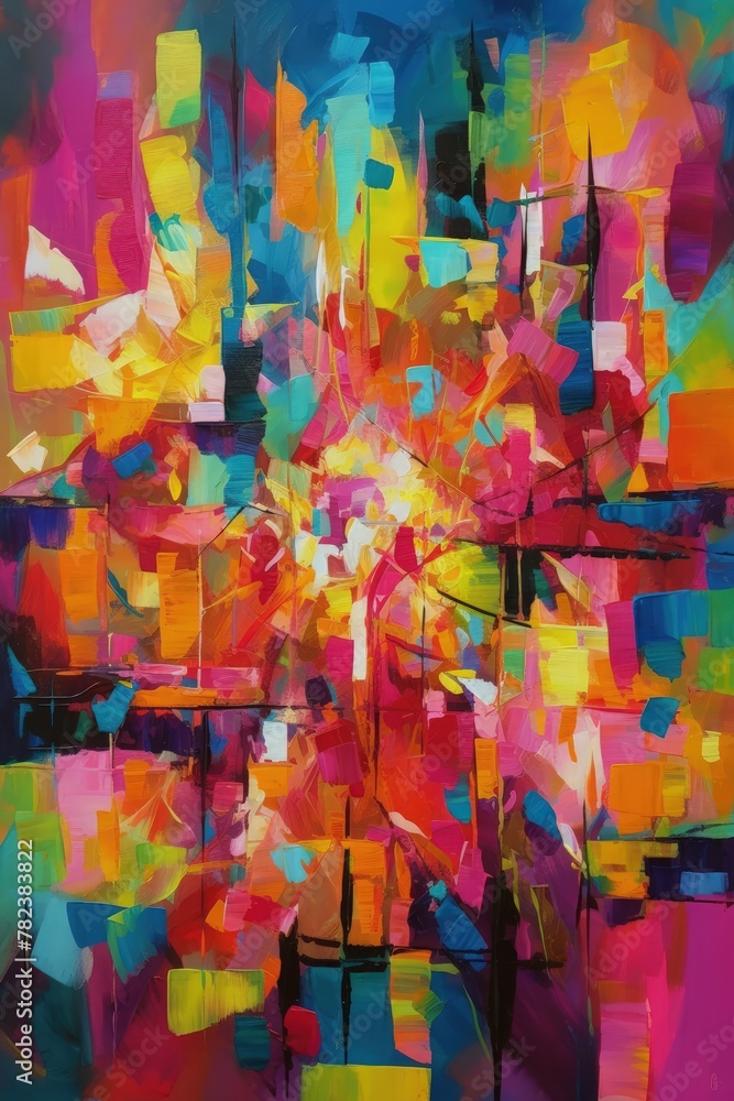 Poster vibrant abstract exploration of order and chaos generative ai