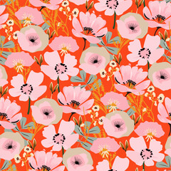 Cute feminine   seamless pattern with wildflowers. - obrazy, fototapety, plakaty