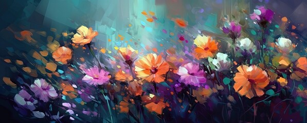 Vibrant Digital Flower Painting Generative AI - obrazy, fototapety, plakaty