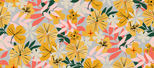 Obraz premium Simple minimalistic summer tropical floral seamless pattern