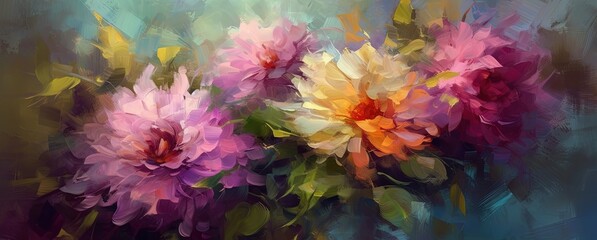 Fototapeta na wymiar Vibrant Digital Floral Painting Generative AI