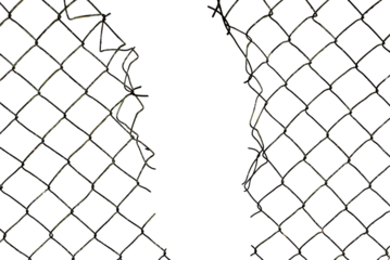 The texture of the metal mesh on a white background. Torn steel, metal mesh with holes