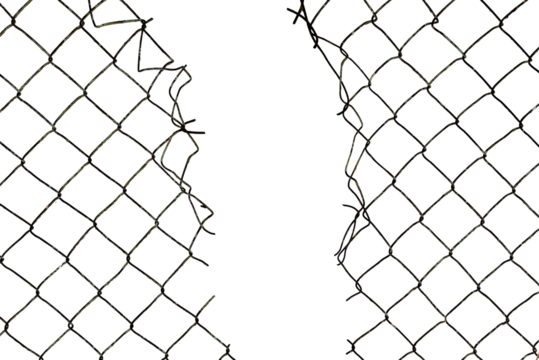 The texture of the metal mesh on a white background. Torn steel, metal mesh with holes