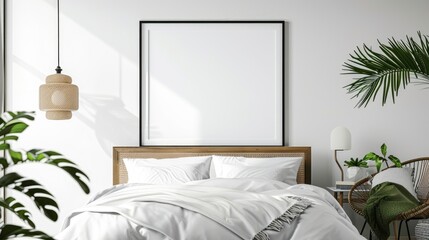 close-up frame mockup, bedroom wall poster mockup.