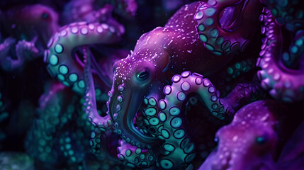 Enigmatic ocean depths: a close-up of multiple squid tentacles with a mysterious vibe - obrazy, fototapety, plakaty
