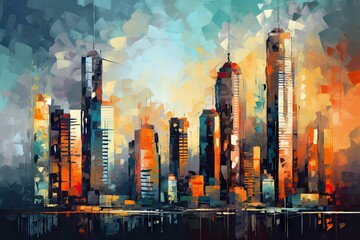 Vibrant Abstract Cityscape Panorama Generative AI