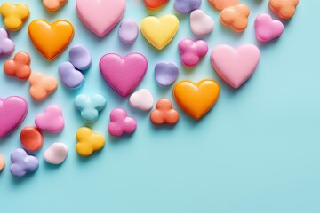 Fototapeta premium Assorted Heart-Shaped Candies on Light Background Generative AI