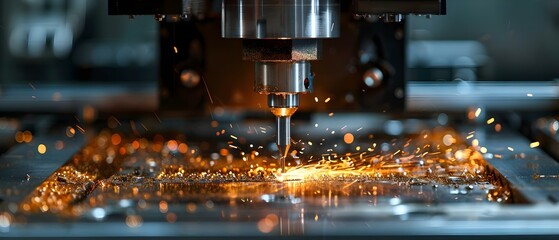 Precision in Motion: CNC Machining Sparks Creativity. Concept Manufacturing Technology, CNC Machining, Precision Engineering, Creative Innovation, Industrial Automation - obrazy, fototapety, plakaty