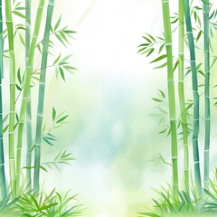 Fototapeta na wymiar Bamboo Minimal, Bamboo stalk, elegance in green & soft beige, cartoon drawing, water color style.