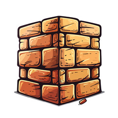 Isometric brick wall cartoon illustration