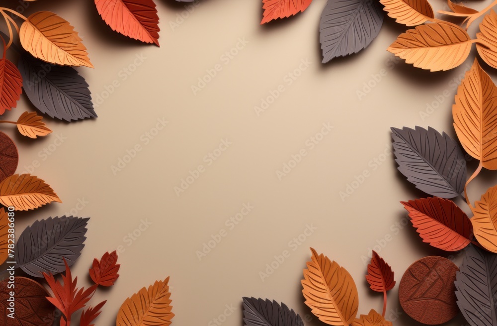 Poster autumnal leaf collage with circular patterns generative ai