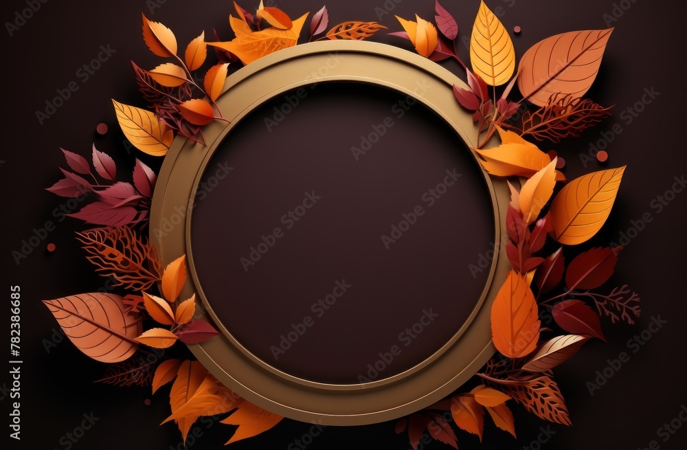 Poster cozy autumn leaves with rustic frame generative ai