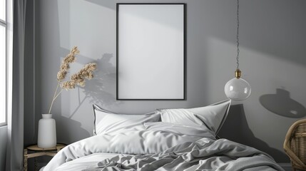 close-up frame mockup, bedroom wall poster mockup.