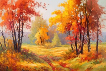 Naklejka na ściany i meble Vibrant Autumn Landscape Painting Generative AI
