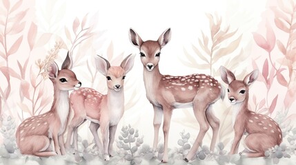 Whimsical Watercolor Woodland Deer Generative AI