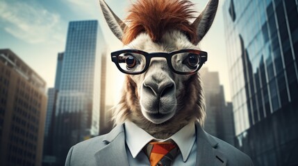 Fototapeta premium a llama wearing glasses and a suit