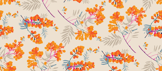 Cute feminine   seamless pattern with wildflowers.