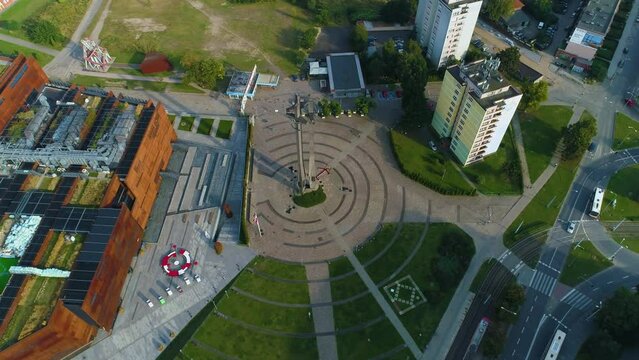 Panorama Of Solidarity Square Gdansk Plac Solidarnosci Aerial View Poland