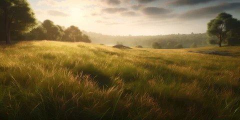 Fotobehang Idyllic Meadow Landscape in Cinematic Lighting Generative AI © AlexandraRooss