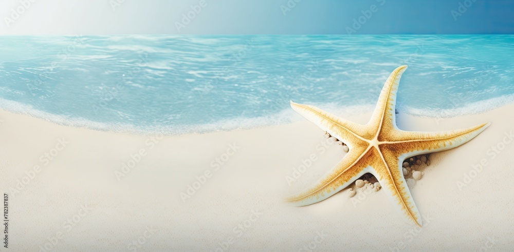 Poster serene coastal header with starfish generative ai