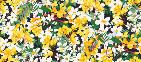 Cute feminine   seamless pattern with wildflowers.