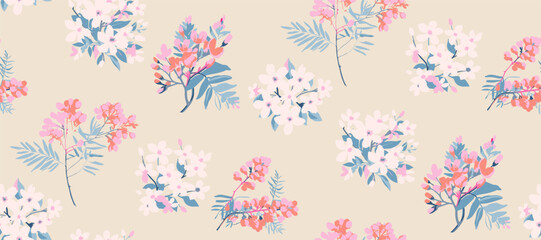 Fototapeta na wymiar Cute feminine seamless pattern with wildflowers.