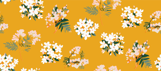 Cute feminine   seamless pattern with wildflowers. - obrazy, fototapety, plakaty