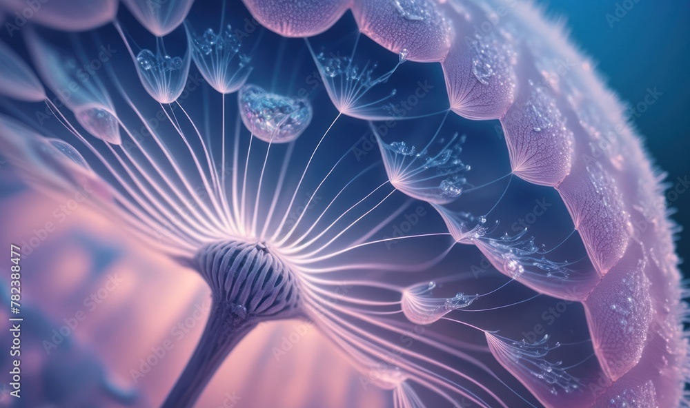 Poster ethereal dandelion seed with dew drops generative ai