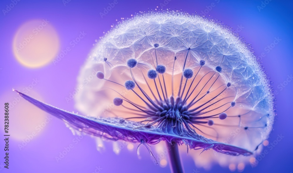 Poster enchanting dandelion puff with dew droplets generative ai