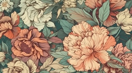 Vintage Botanical Floral Wallpaper Design Generative AI