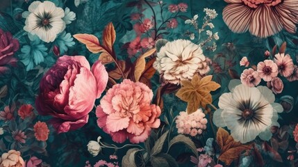 Vibrant Botanical Disco Wallpaper Generative AI - obrazy, fototapety, plakaty