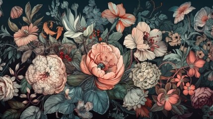 Enchanting Floral Vintage Wallpaper Design Generative AI