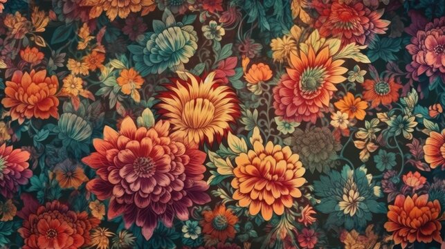 Vibrant Floral Disco Wallpaper Pattern Generative AI