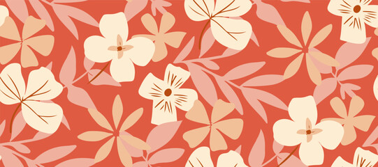 Simple minimalistic summer tropical floral seamless pattern