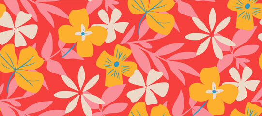Simple minimalistic summer tropical floral seamless pattern