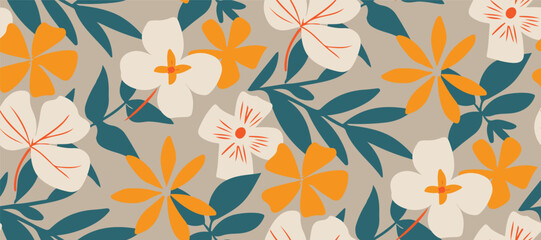Simple minimalistic summer tropical floral seamless pattern