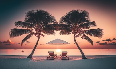 Serene Tropical Sunset Landscape Generative AI - obrazy, fototapety, plakaty