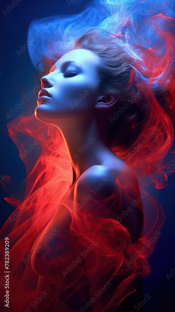 Poster captivating ethereal blue and red abstract art generative ai