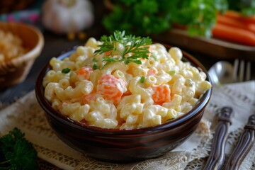 Mayo macaroni salad with veggies