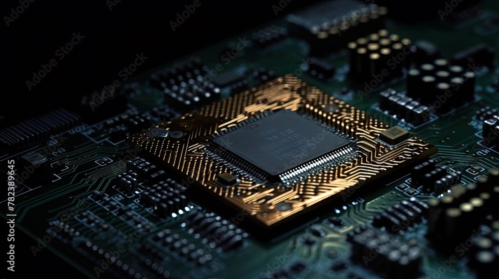 Poster futuristic bitcoin technology in computer chip masterpiece generative ai