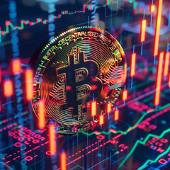 Fototapeta na wymiar bitcoin on a background of trading charts