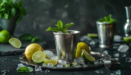 Mint julep cocktail with citrus flavors - obrazy, fototapety, plakaty