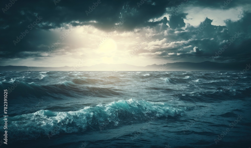 Poster serene oceanic dreamscape with ethereal clouds generative ai