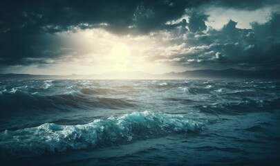 Fototapeta premium Serene Oceanic Dreamscape with Ethereal Clouds Generative AI