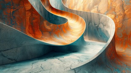 Abstract image featuring turquoise and warm sand tones symbolizing a journey of overcoming despair and plotting a radical escape. Minimalistic design with use of negative space. - obrazy, fototapety, plakaty