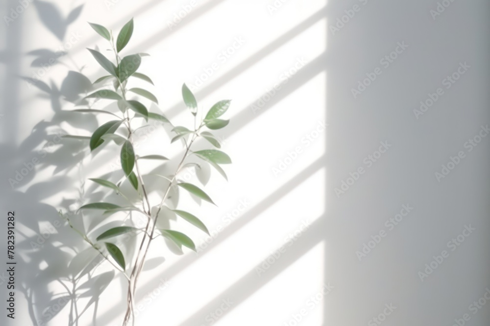 Poster minimal abstract wall background with blurred leaf shadows generative ai