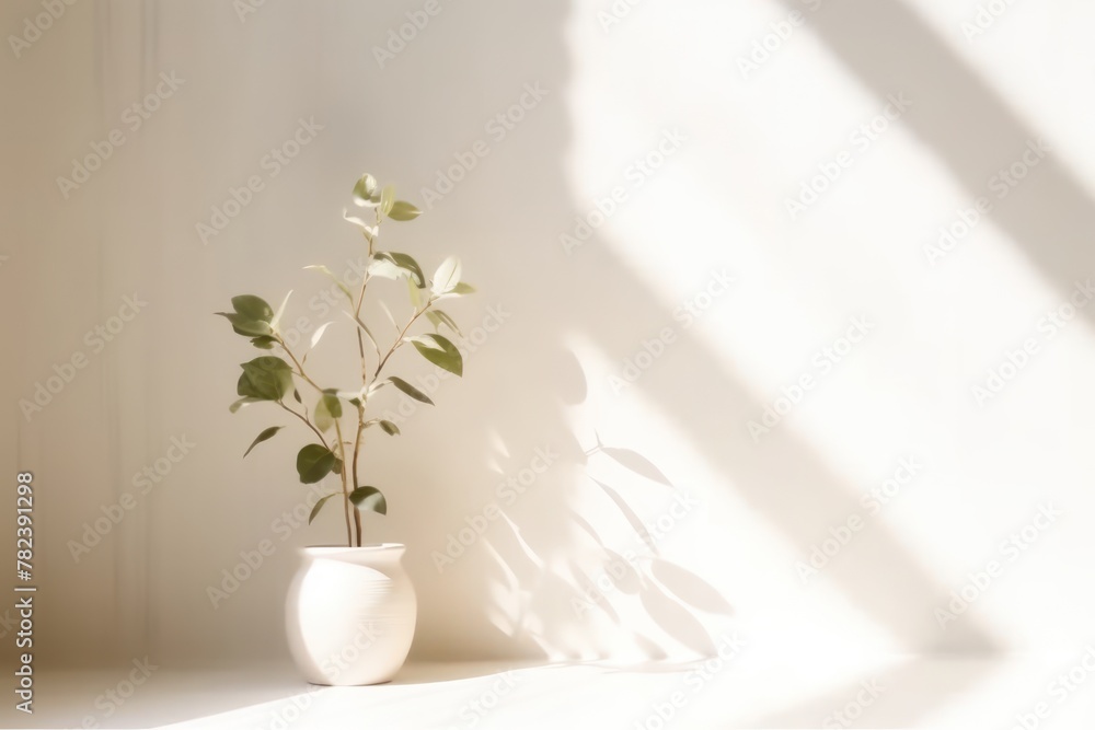 Poster minimalist abstract background with blurred leaf shadows generative ai