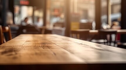 Naklejka na ściany i meble Cozy Cafe Scene with Empty Wooden Table Generative AI